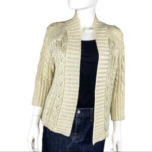 Chico’s Cardigan Cozy Sweater Ivory & Silver Shimmer Open Knit 3/4 Sleeves